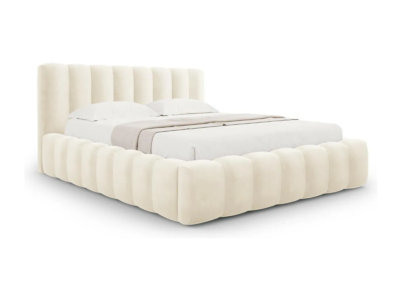 CXL by Christian Lacroix - Bett mit Bettkasten und Kopfteil "Ludivine" 180x200cm aus Samt leichtes beige - 230x205x94cm