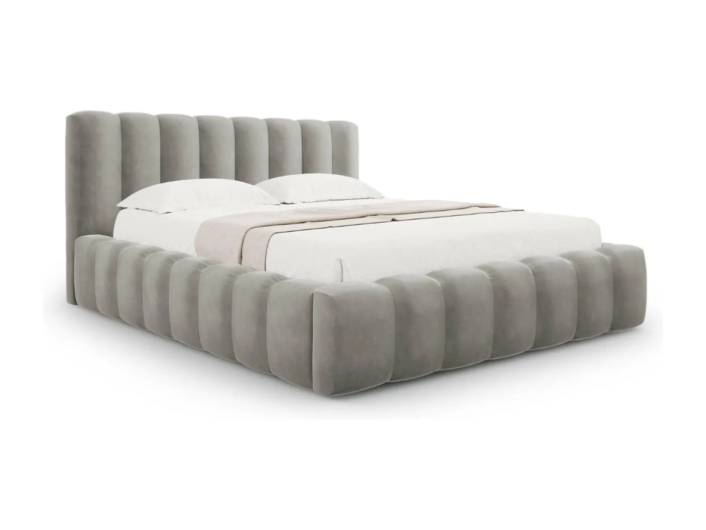 CXL by Christian Lacroix - Bett mit Bettkasten und Kopfteil "Ludivine" 180x200cm aus Samt hellgrau - 230x205x94cm