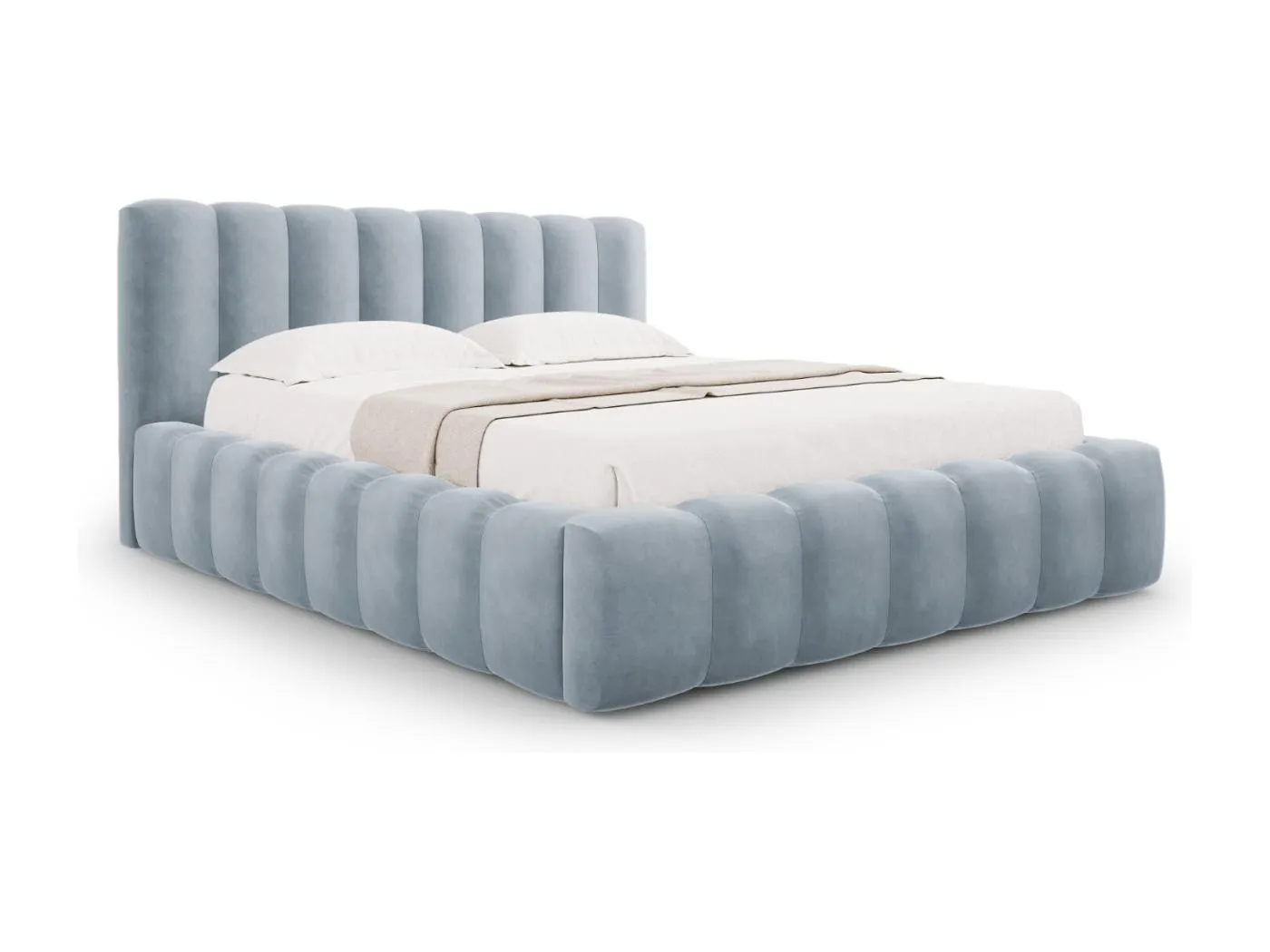 CXL by Christian Lacroix - Bett mit Bettkasten und Kopfteil "Ludivine" 200x200cm aus Samt hellblau - 230x225x94cm