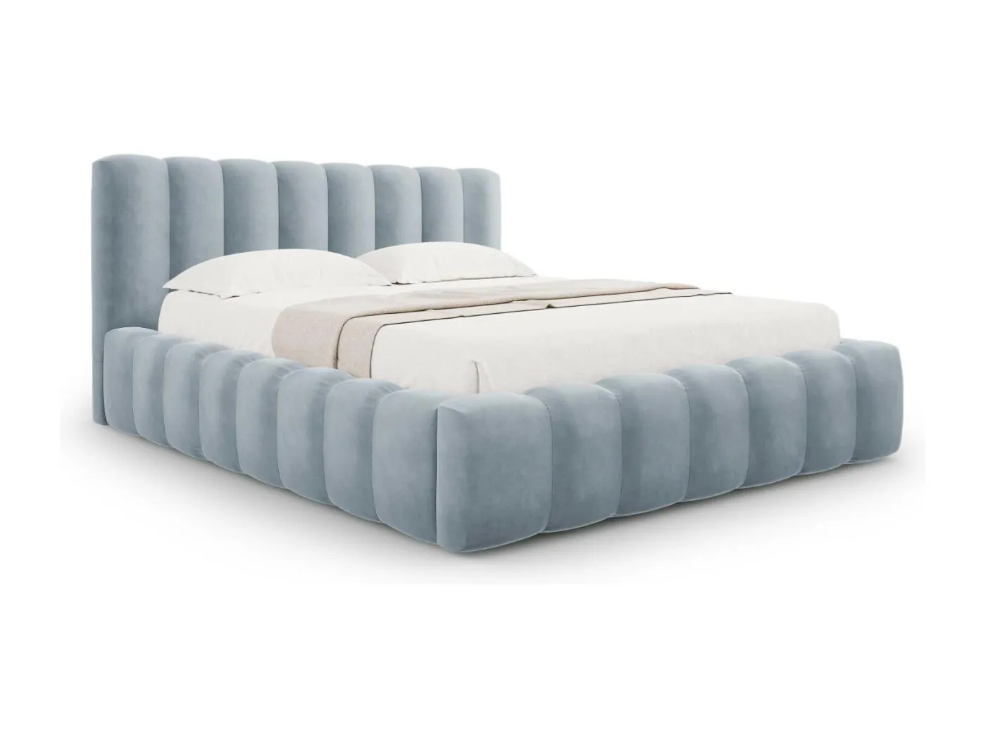 CXL by Christian Lacroix - Bett mit Bettkasten und Kopfteil "Ludivine" 140x200cm aus Samt hellblau - 230x165x94cm