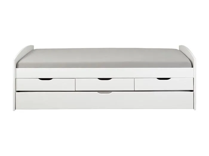 Riewo Bett 90x200 cm mit 1 Ausziehbett, weiss.