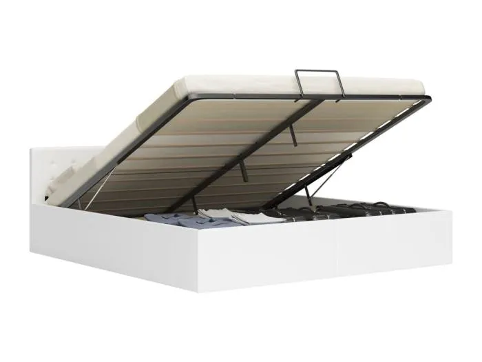 Stauraumbett Hydraulisch Weiß Kunstleder 160×200cm
