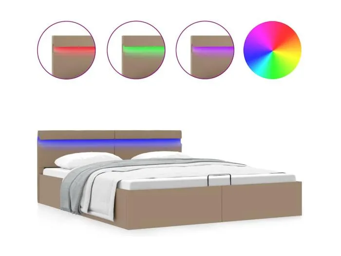 Stauraumbett mit LED Cappuccino-Braun Kunstleder 160×200cm