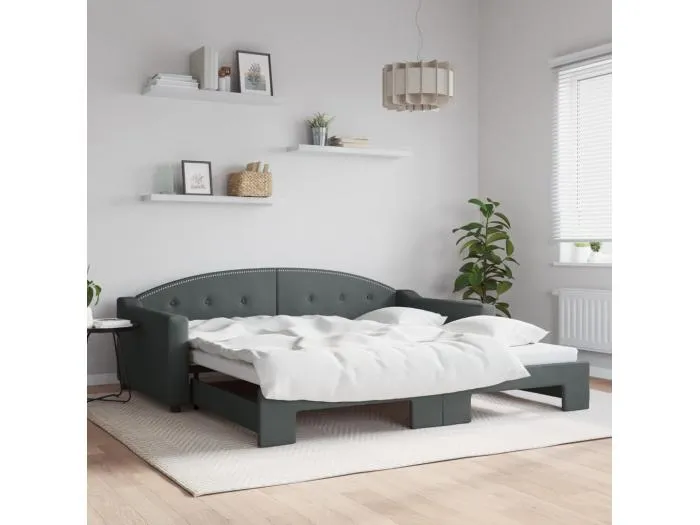 Tagesbett Ausziehbar Dunkelgrau 100x200 cm Stoff
