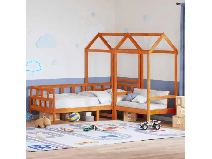 Tagesbett Set mit Dach Wachsbraun 80x200 cm Massivholz Kiefer