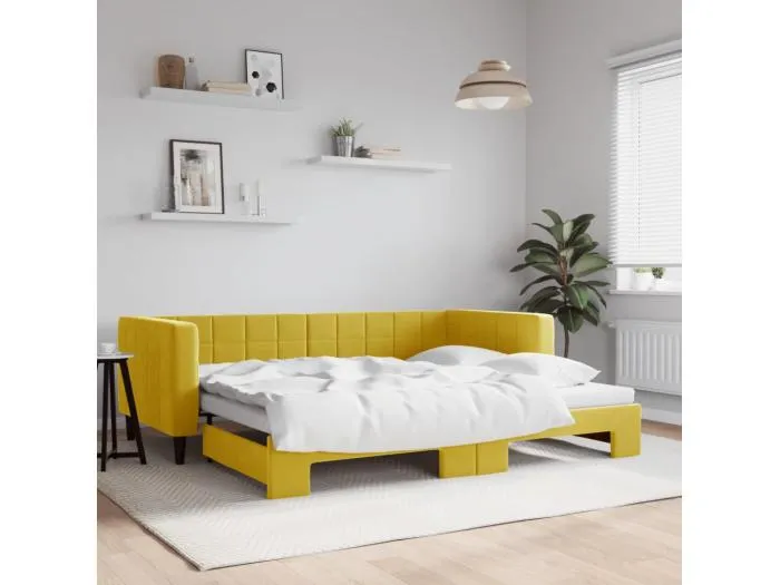 Tagesbett Ausziehbar Gelb 90x200 cm Samt