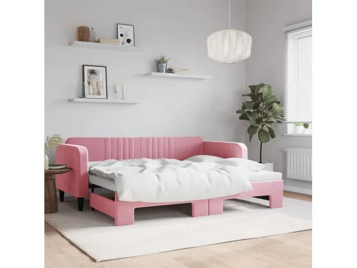 Tagesbett Ausziehbar Rosa 90x200 cm Samt