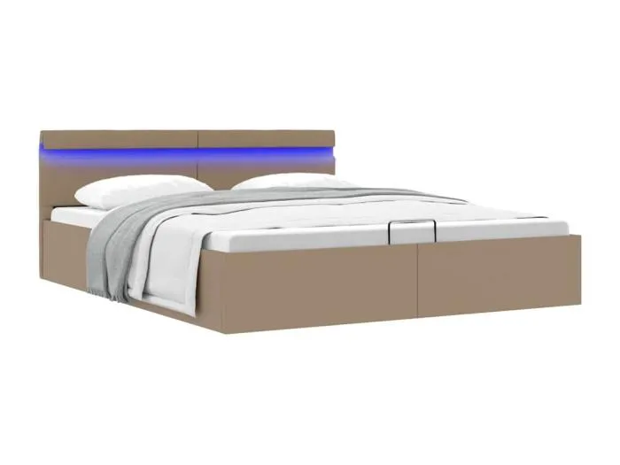 Stauraumbett mit LED Cappuccino-Braun Kunstleder 180×200cm