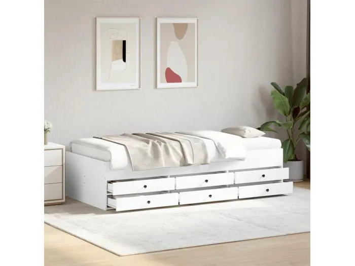 Tagesbett mit Schubladen ohne Matratze Weiß 100x200 cm