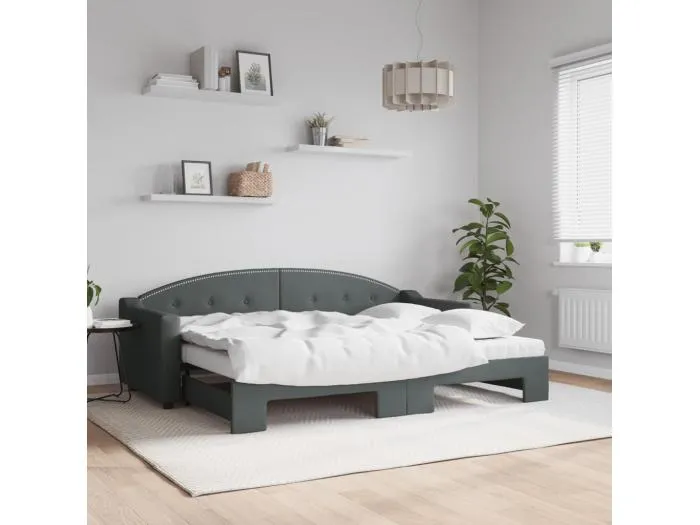 Tagesbett Ausziehbar mit Matratzen Dunkelgrau 80x200 cm Stoff