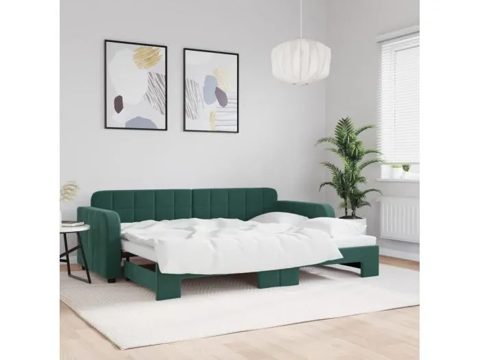 Tagesbett Ausziehbar Dunkelgrün 80x200 cm Samt