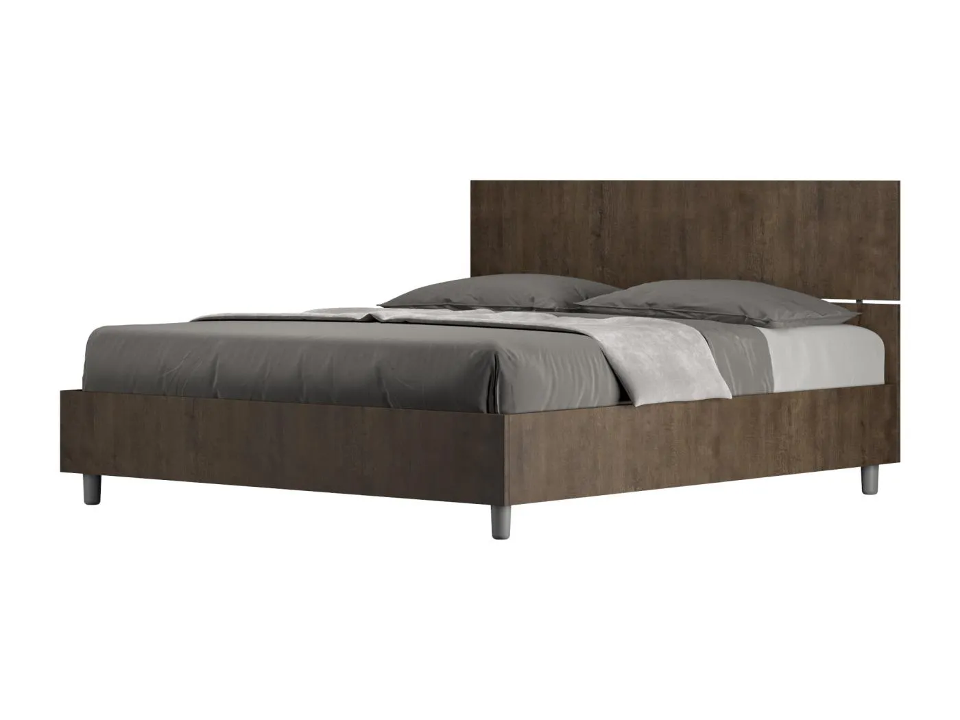 Bett mit Lattenrost 160x190, gerades Kopfteil aus Demas-Walnuss