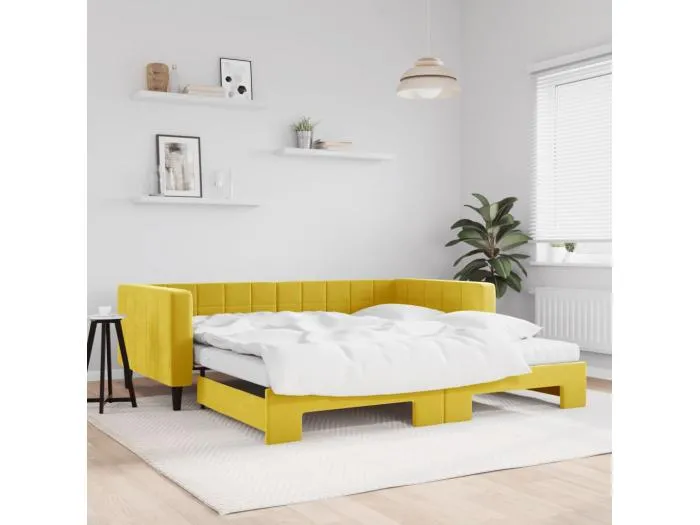 Tagesbett Ausziehbar mit Matratzen Gelb 100x200 cm Samt