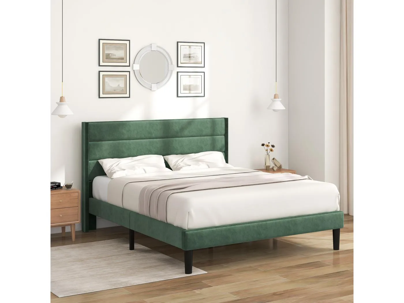 Samtgepolstertes Bett – 140 x 200 cm – moderner Stil – Grün