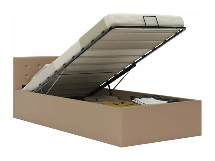 Stauraumbett Hydraulisch Cappuccino-Braun Kunstleder 90×200 cm