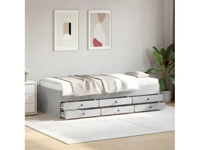 Tagesbett mit Schubladen ohne Matratze Betongrau 90x190 cm