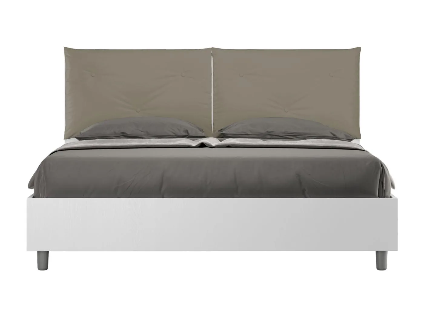 Doppelbett mit Stauraum, Doppellift, 160x190 cm, Eschenholz weiß, Kunstlederkissen, Cappuccino Egos Appia