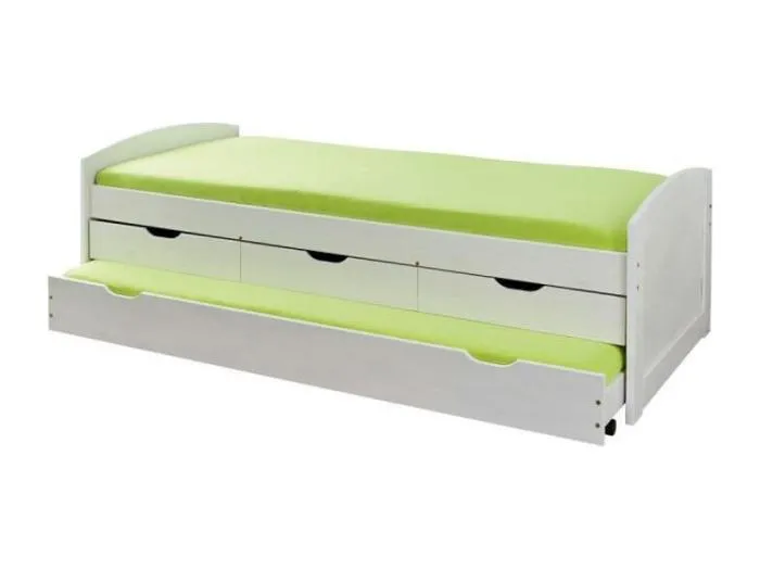 Ulli Einzelbett 90x200 Bett einschließlich Lattenrost, 3 kleine und 1 grosse Schublade/Gästebett, weiss.