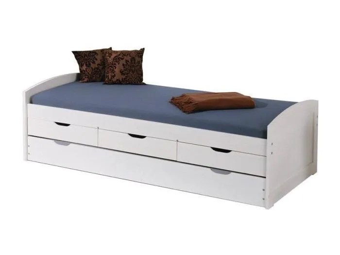 Ulli Bett 90 x 190 cm mit 1 Ausziehbett, 3 Schubladen, inkl. 1 Lattenrost weiß.