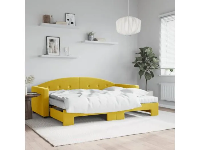 Tagesbett Ausziehbar mit Matratzen Gelb 80x200 cm Samt