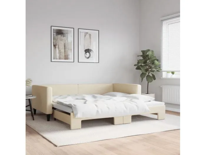 Tagesbett Ausziehbar Creme 100x200 cm Stoff