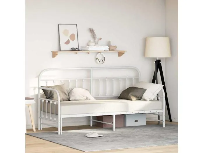 Tagesbettrahmen mit Kopfteil Weiß 80 x 200 cm Stahl