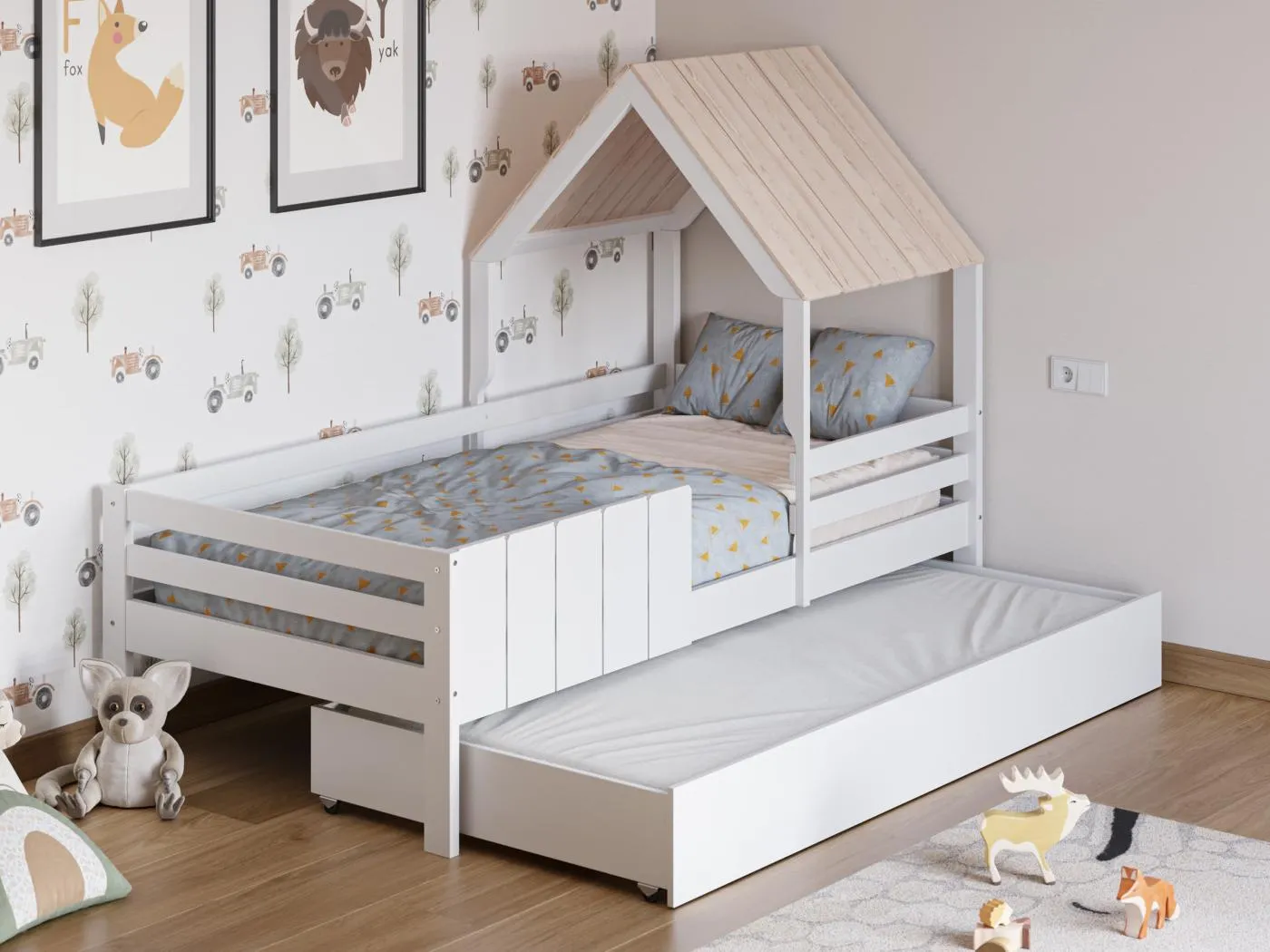 Weißes Etagenbett in Hausform, 201 x 114 cm