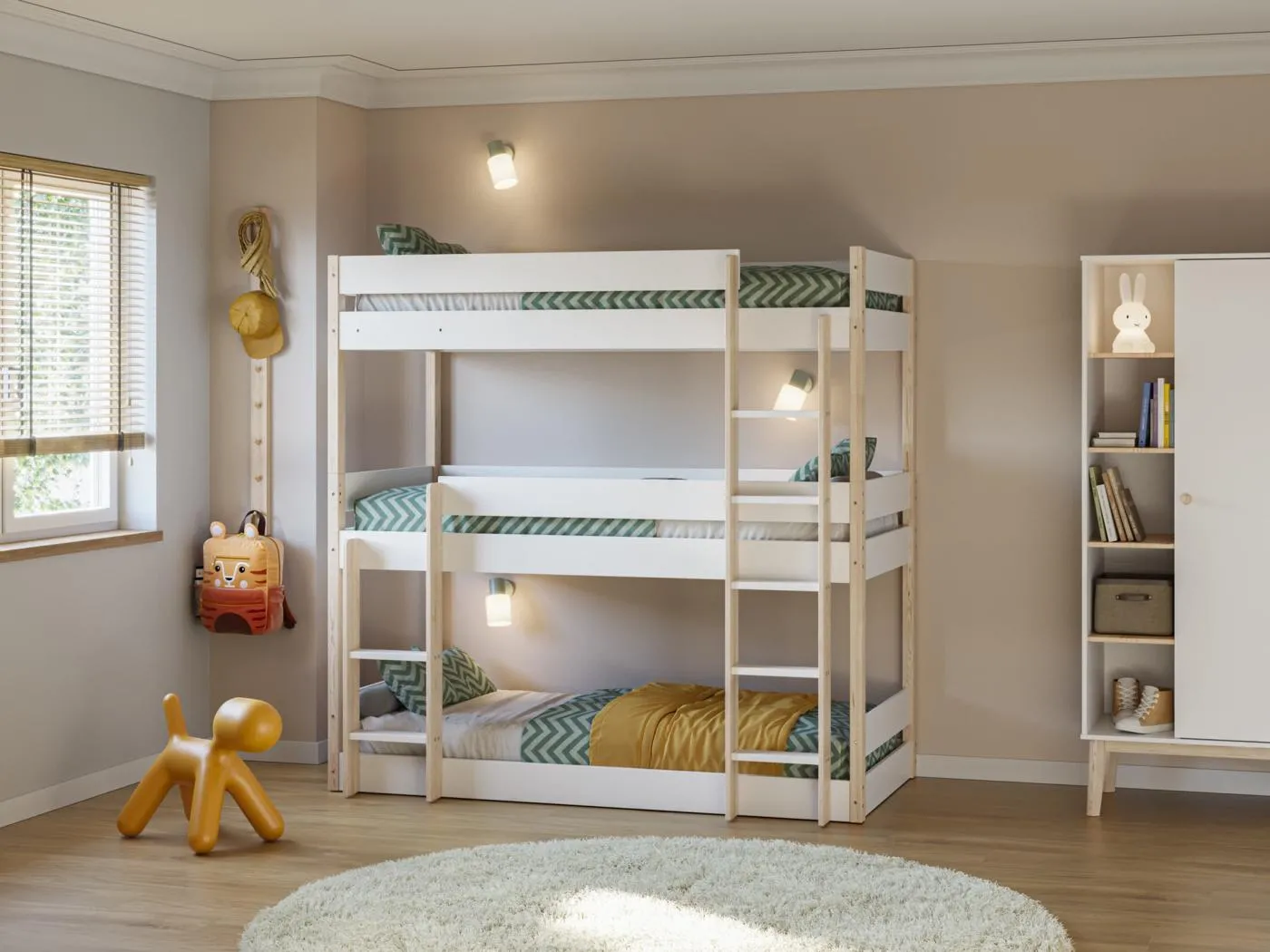 Weißes dreistöckiges Kinder-Etagenbett 200x197 cm