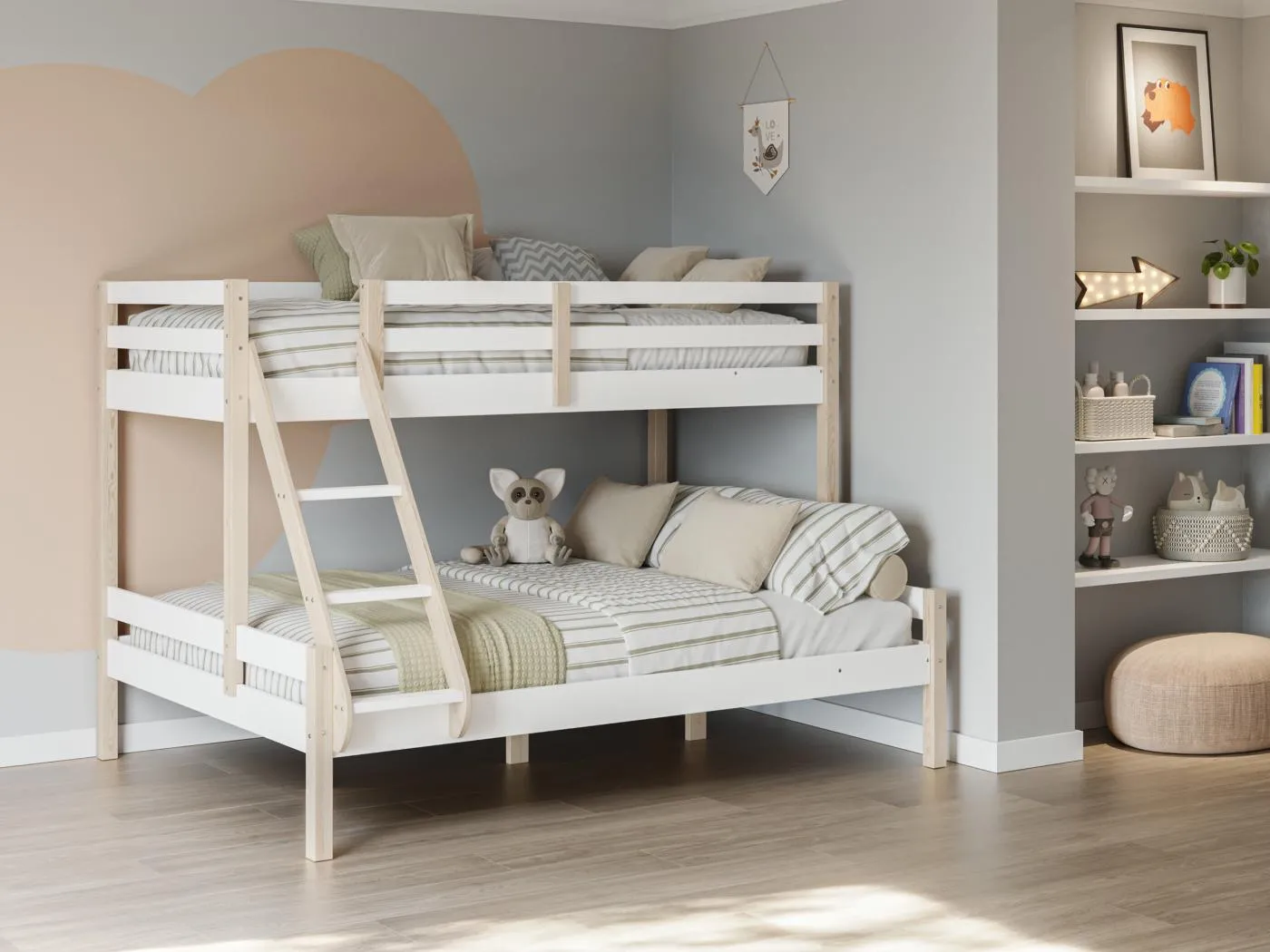 Weißes zweistöckiges Etagenbett 202x142 cm