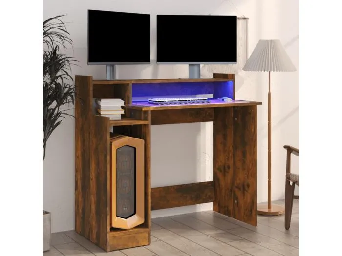 Schreibtisch mit LEDs Räuchereiche 97x45x90 cm Holzwerkstoff