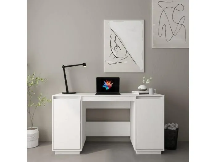 Schreibtisch Weiß 140x50x75 cm Massivholz Kiefer