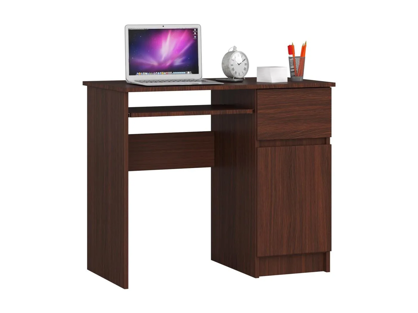 PC-Schreibtisch AKORD PIKSEL rechts in der Farbe Wenge Schublade und 3 Ablagen B90 x H77 x T50 cm