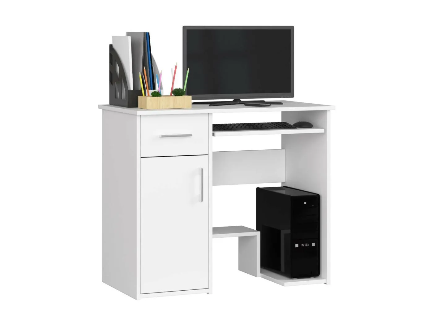 PC-Schreibtisch AKORD JAY in der Farbe Weiß Schublade und 3 Ablagen B90 x H74 x T50 cm