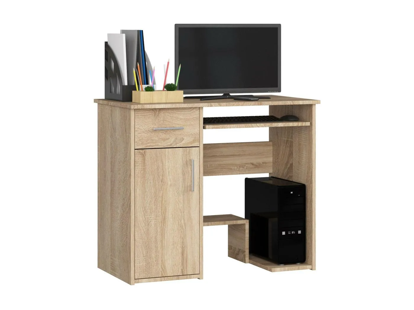 PC-Schreibtisch AKORD JAY in der Farbe Sonoma-Eiche Schublade und 3 Ablagen B90 x H74 x T50 cm