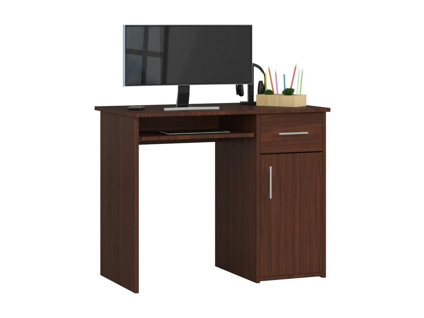 PC-Schreibtisch AKORD PIN in der Farbe Wenge Schublade und 3 Ablagen B90 x H74 x T50 cm