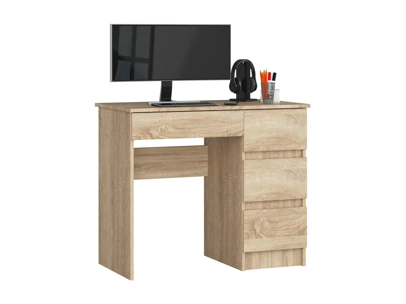 PC-Schreibtisch AKORD A7 rechts in der Farbe Sonoma-Eiche mit 4 Schubladen B90 x H77 x T50 cm