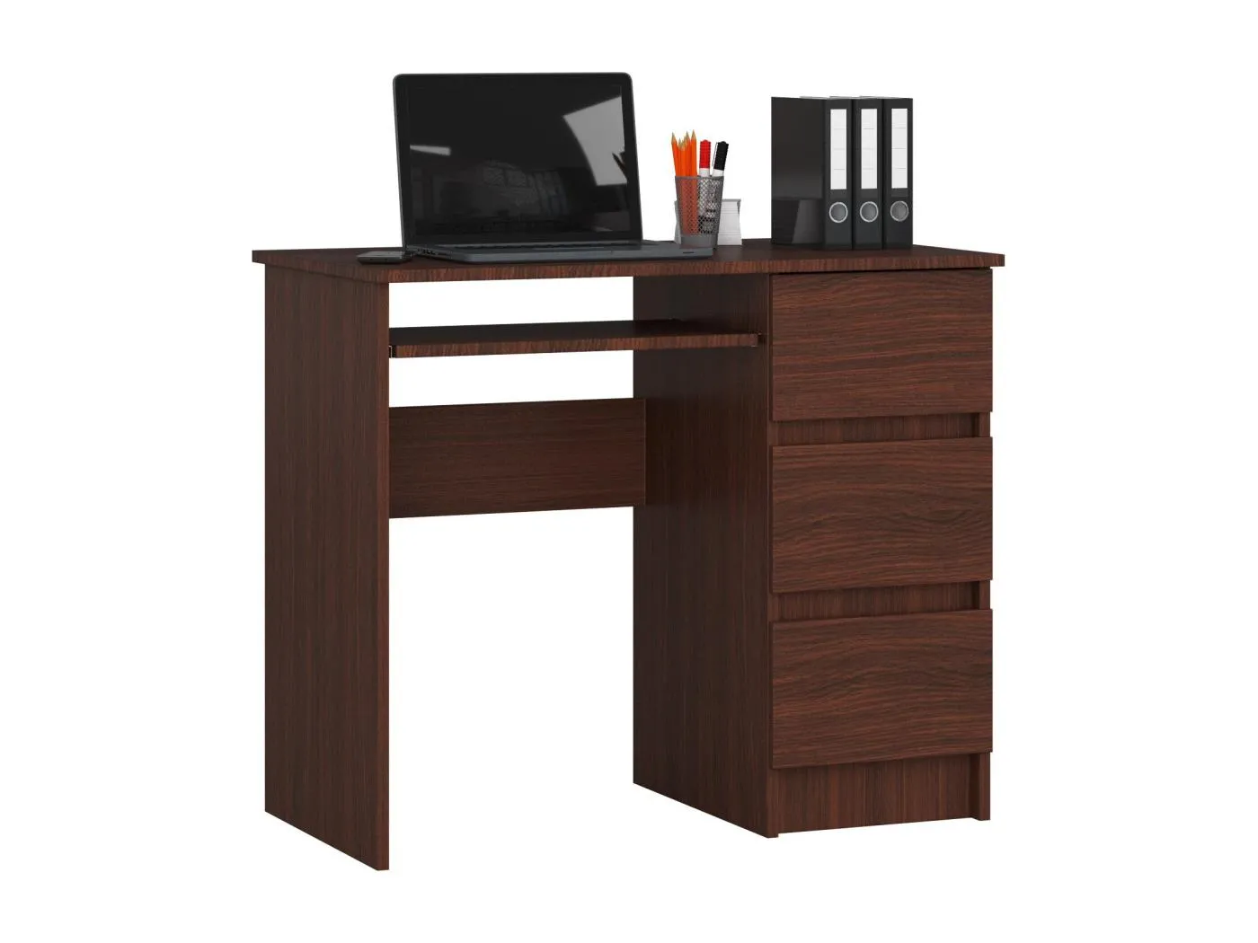 PC-Schreibtisch AKORD A6 rechts in der Farbe Wenge mit 3 Schubladen und 1 Ablagen B90 x H77 x T50 cm