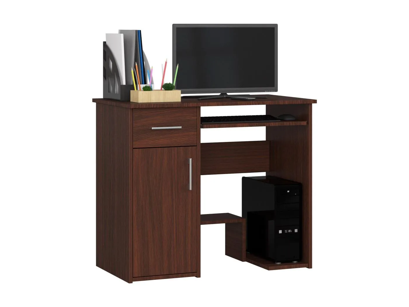 PC-Schreibtisch AKORD JAY in der Farbe Wenge Schublade und 3 Ablagen B90 x H74 x T50 cm