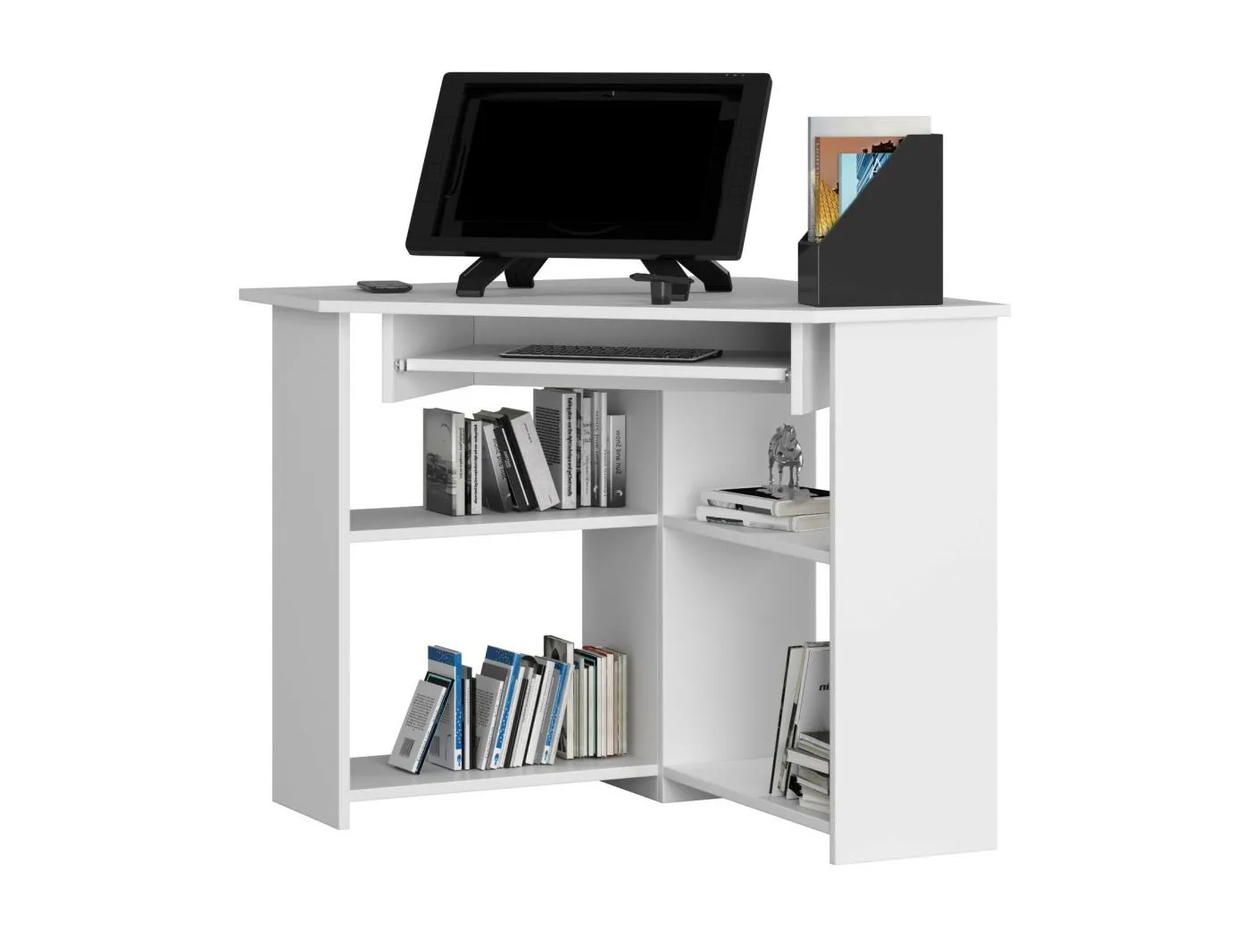 Eck-Schreibtisch AKORD TED in der Farbe Weiß und 5 Ablagen B80 x H74 x T80 cm