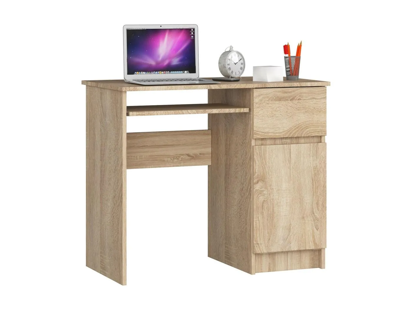 PC-Schreibtisch AKORD PIKSEL rechts in der Farbe Sonoma-Eiche Schublade und 3 Ablagen B90 x H77 x T50 cm