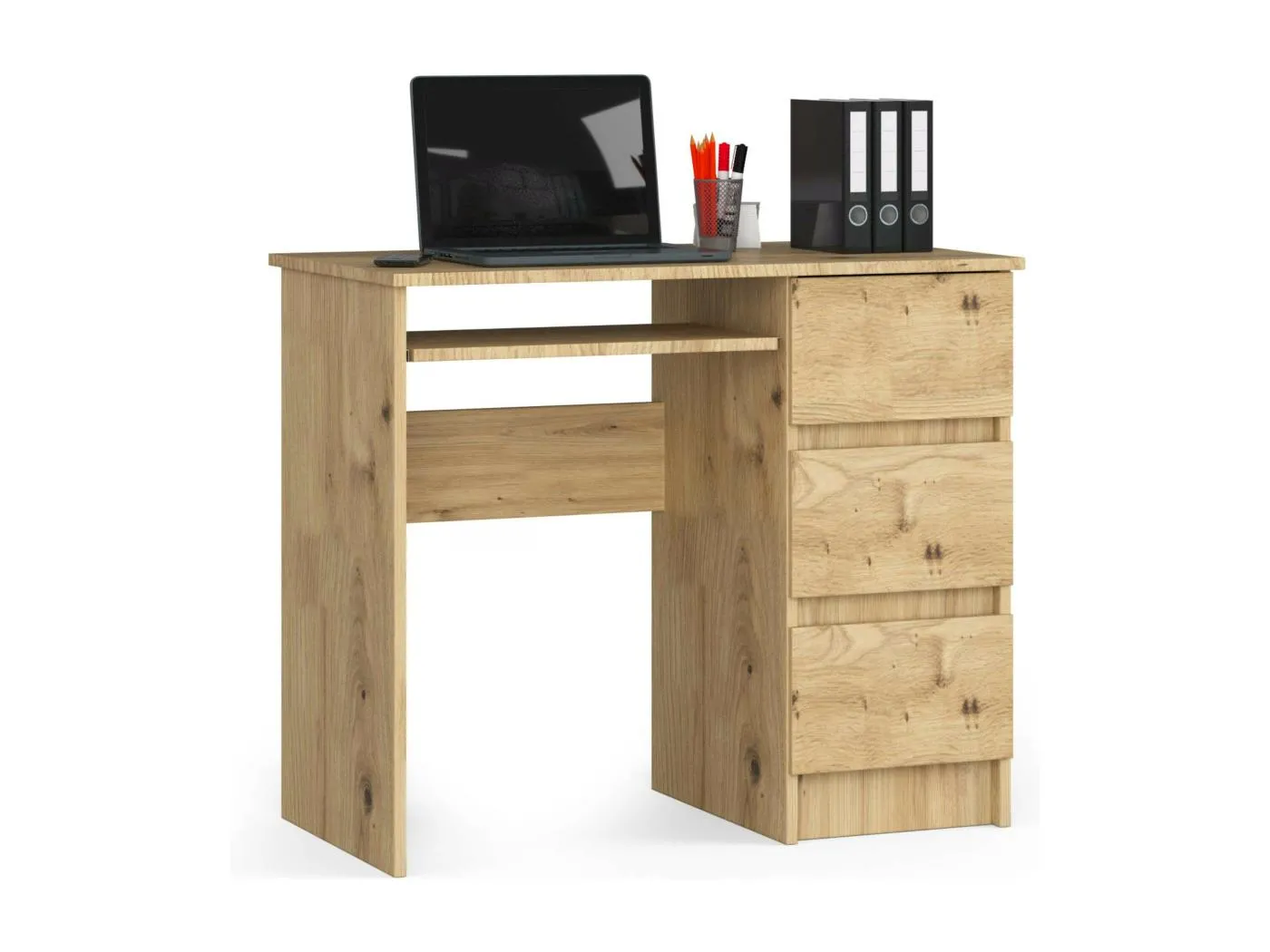 PC-Schreibtisch AKORD A6 rechts in der Farbe Eiche Artisan mit 3 Schubladen und 1 Ablagen B90 x H77 x T50 cm