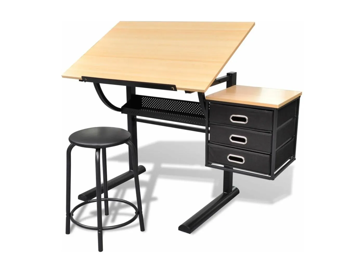 Zeichentisch mit neigbarer Tischplatte 3 Schubladen und Hocker