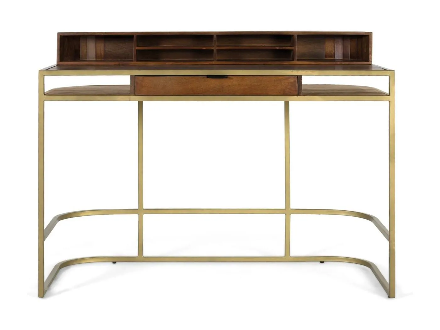 Handgefertigter Schreibtisch aus Mangoholz mit goldener Struktur