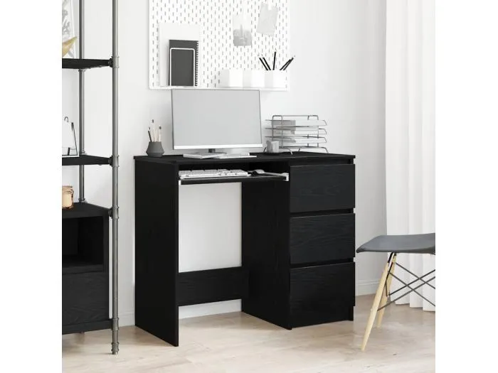 Schreibtisch Schwarz Eichen-Optik 90x45x76 cm Holzwerkstoff
