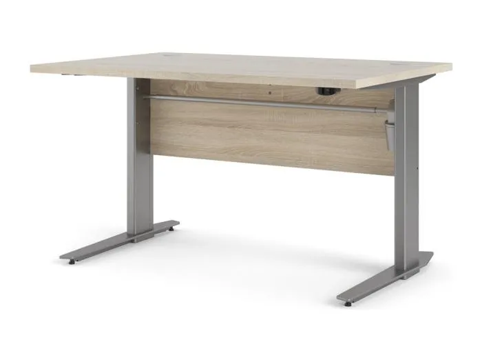 Prisme Schreibtisch elektrische Hebe-Senk-Funktion Eiche Strukturdekor und Silbergrau.