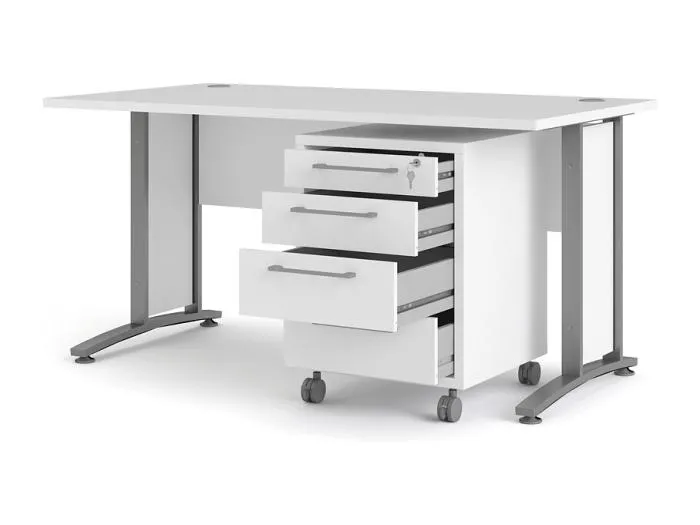 Prisme Schreibtisch mit Rollcontainer weiss