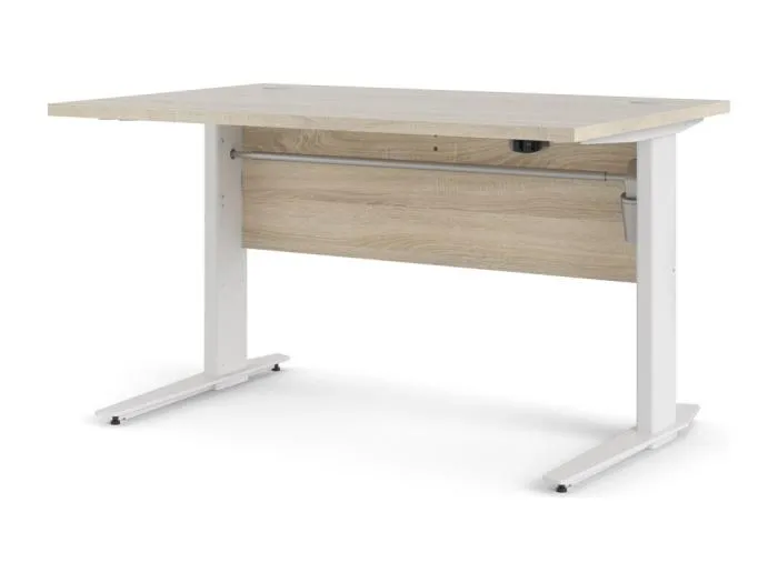 Prisme Schreibtisch elektrische Hebe-Senk-Funktion Eiche Strukturdekor und Weiß.