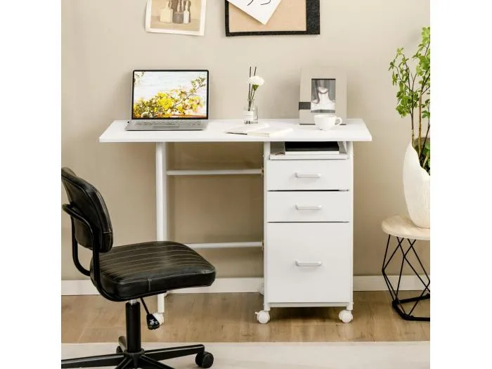 Zusammenklappbarer Schreibtisch mit Rädern Computertisch 105 x 50 x 75 cm Weiß