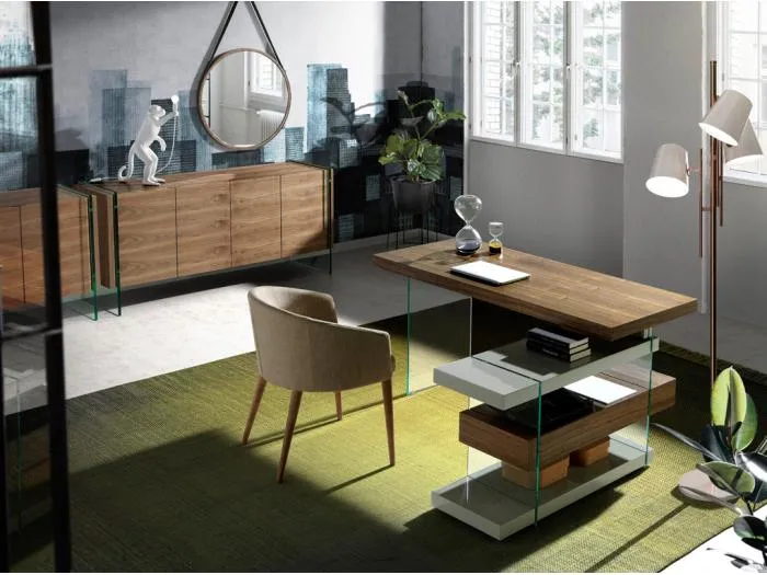 Bürotisch aus Nussbaum und Glas  3003 ANGEL CERDA