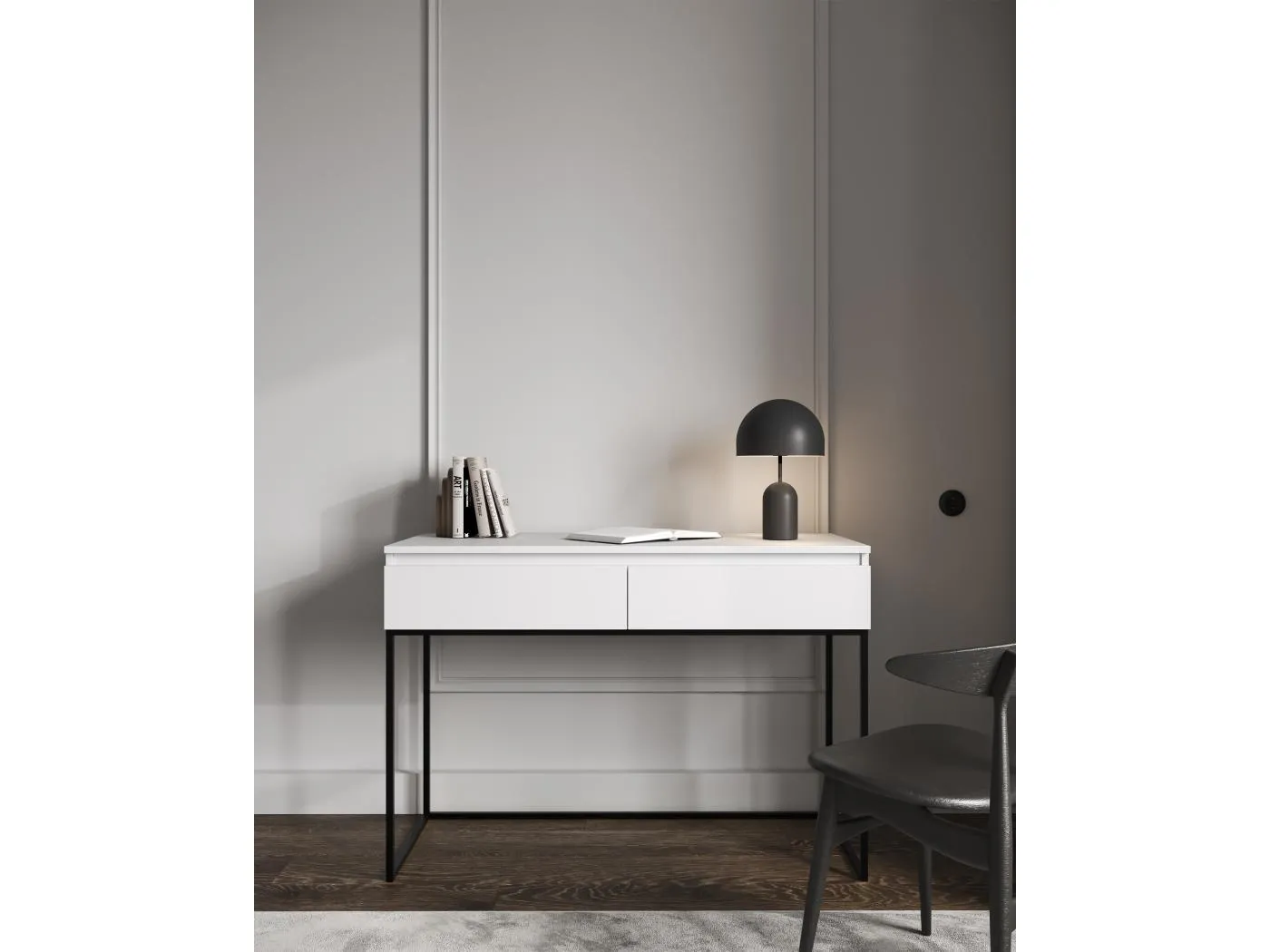 Schminktisch Schreibtisch - Weiß mit schwarzem Metallgestell - 120 cm - BEMMI